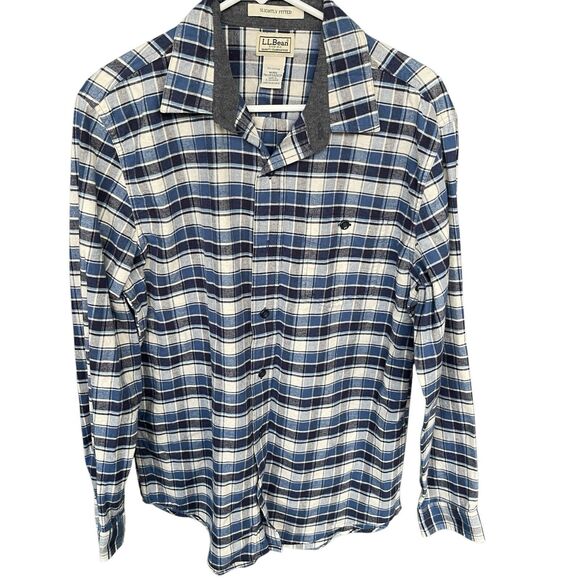 LL Bean Flannel Shirt Mens Medium Plaid Slightly Fitted Cotton Outdoor Button Up - Picture 1 of 8